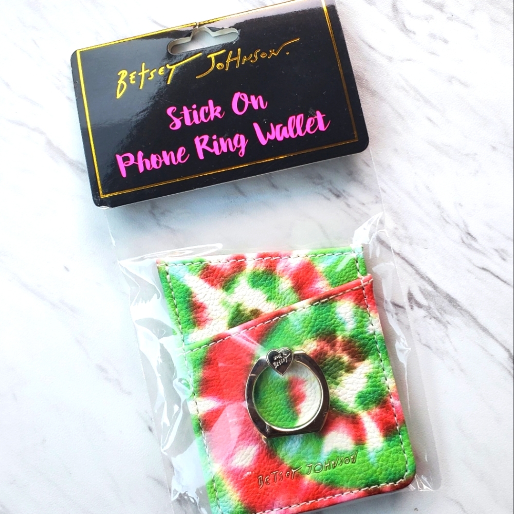 BETSEY JOHNSON Tie Dye Stick On Phone ring Wallet Credit Card Money Holder